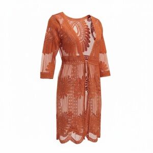 Elegant Orange Lace Dress MED